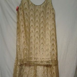 VINTAGE 2 PIECE LINED GOLD LACE GATSBY SKIRT SET